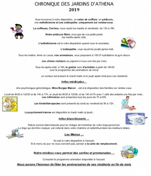 Planning d'animation a la maison de retraite les jardins d'athéna à la Bouilladisse 13700