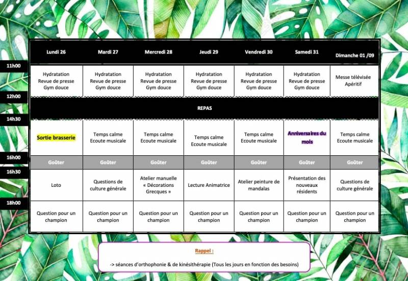 La résidence Hippocrate vous propose son planning d'animation à Chatenay-Malabry